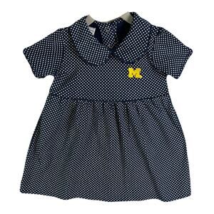 TWO FEET AHEAD Michigan Wolverines Toddler Girls Navy Polka Dot Dress 3T